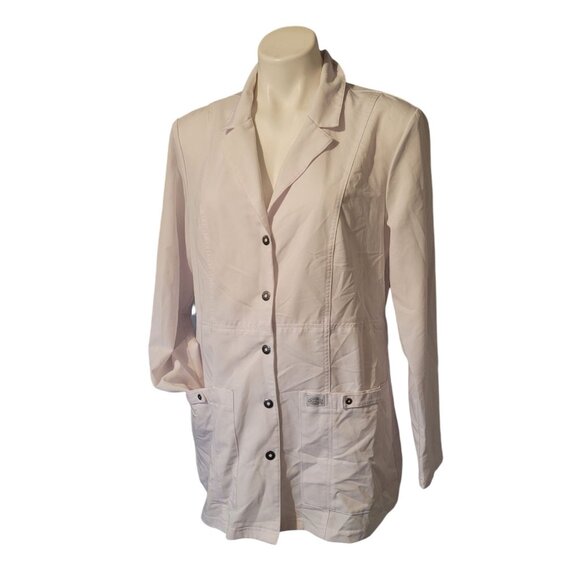 DICKIES Women's Medium White Button Up SCRUB JACKET / LAB COAT Nurse Doctor - Picture 3 of 10